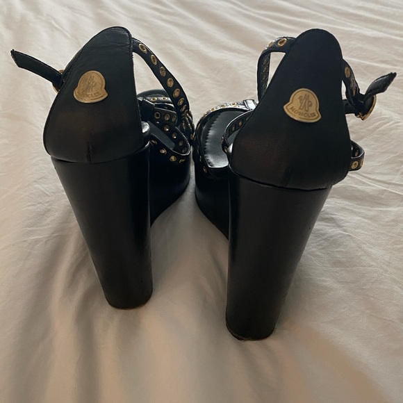 Black Leather Quiberon Platform Wedge - Picture 3 of 4